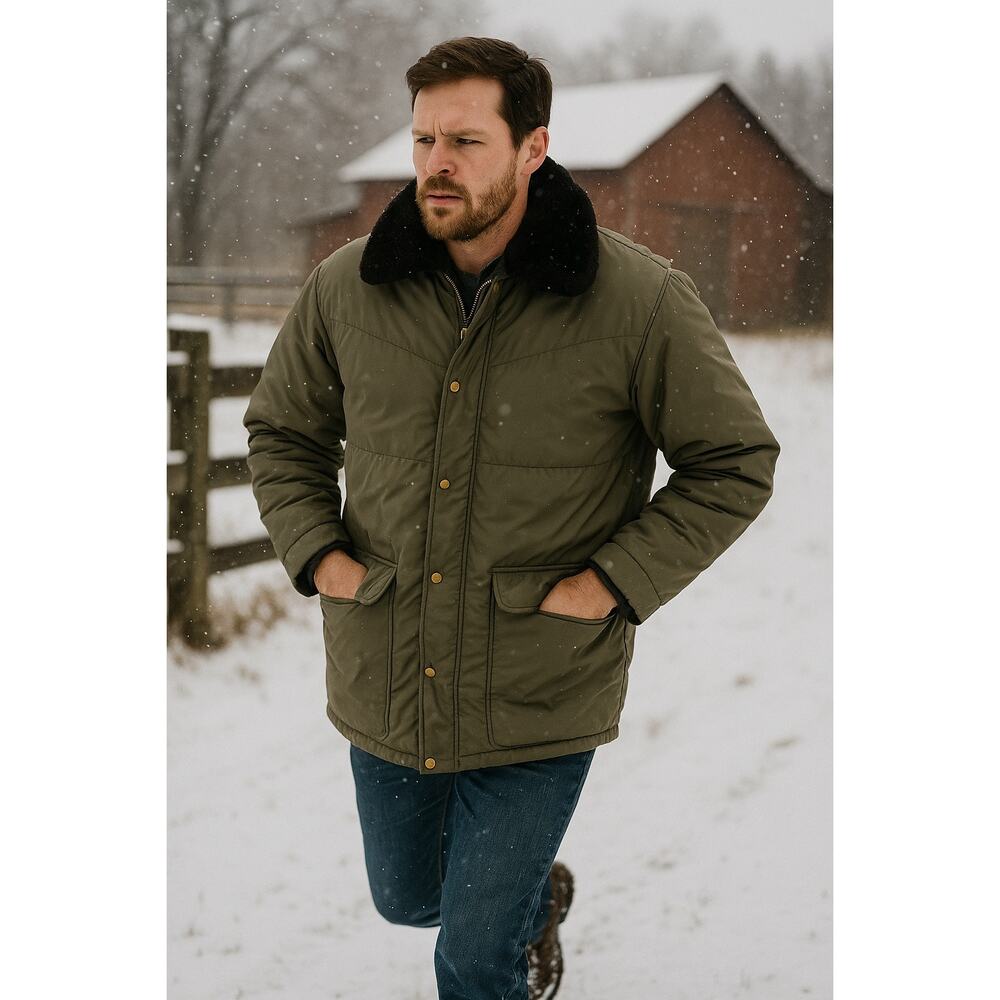Walls Blizzard-Pruf Men’s Insulated Ranch Coat Faux Fur Collar Vintage Large
